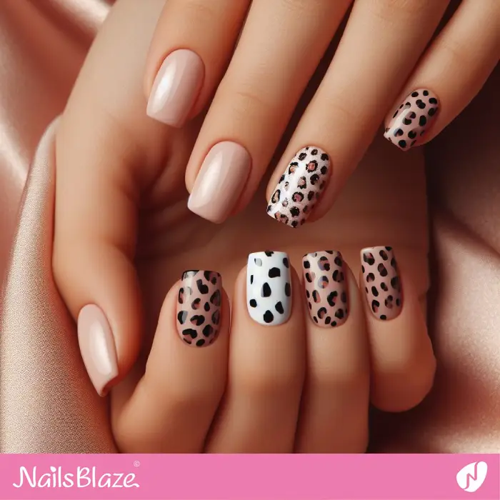 Dalmatian Print and Leopard Print Short Nails | Animal Print Nails - NB1993